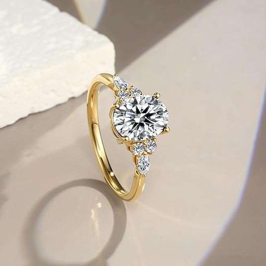 AUMIFY Moissanite Engagement Ring for Women Oval Cut Statement Ring 14k Gold Vermeil 925 Sterling Silver 1.5ct Promise Wedding Rings April Birthstone Anniversary Christmas Gifts Size 8.5