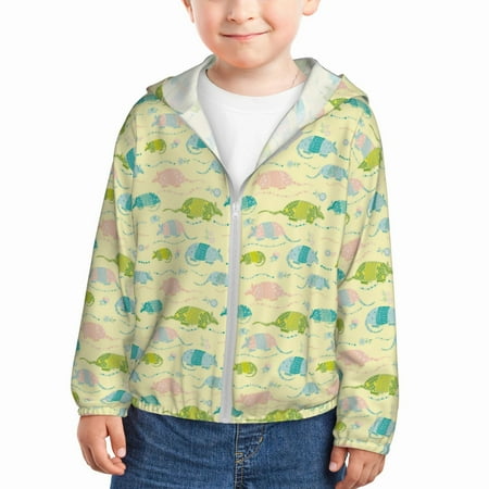 

Sun Hoodie for Kids Armadillo Floral Long Sleeve Swim Fishing Shirts Sun Protection Zip Up Jacket Clothing Athletic Hoodie