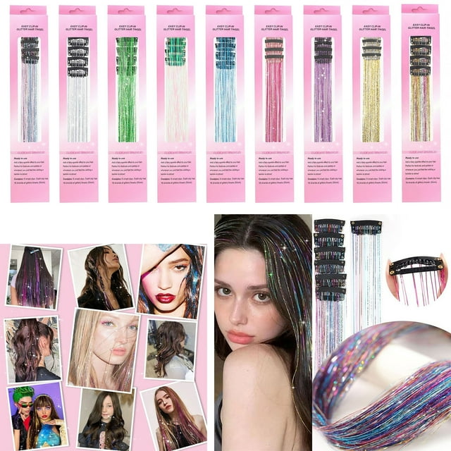 Jkkant Lot de 12 Extensions à Paillettes à Clipser, Kit d'Accessoires Colorés de 20 Pouces pour Femmes, Filles et Enfants