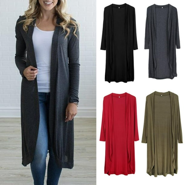 Sueter tipo cardigan de manga larga ligero largo con frente abierto para mujer Rojo S Hugo Cardigan largo para mujer Bodega Aurrera en linea