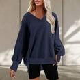 thumbnail image 2 of Holiday Usmixi Womens Sweatshirt Winter Oversized Sweatshirt for Women Casual Solid V Neck Long Sleeve Pullover Tops Side Slit Irregular Hem Cozy Fleece Sweatshirts Big Saving, 2 of 5
