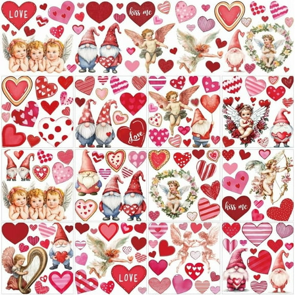 12 Sheets Valentine's Day Rub on Transfers Heart Rose Gnome Cupid Rub on Transfer Stickers Valentine's Day House Decals for Valentine's Day Girlfiend Boyfriend Home Décor 5.5x5.5" Colorful DIY