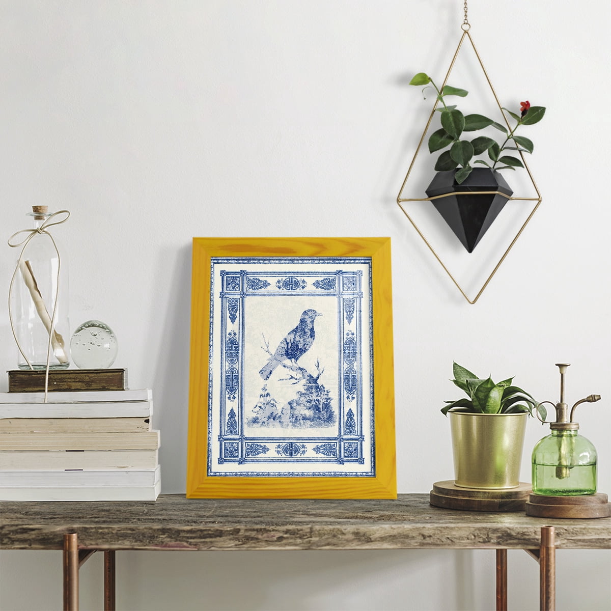 Toile de Jouy I -Framed Print w/glass-Sunflower Yellow