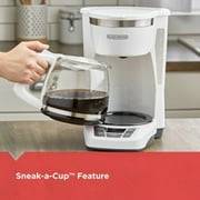 BLACK+DECKER 12-Cup Programmable Coffee Maker with Sneak-A-Cup, Keep Hot Plate, White, CM1160W-1