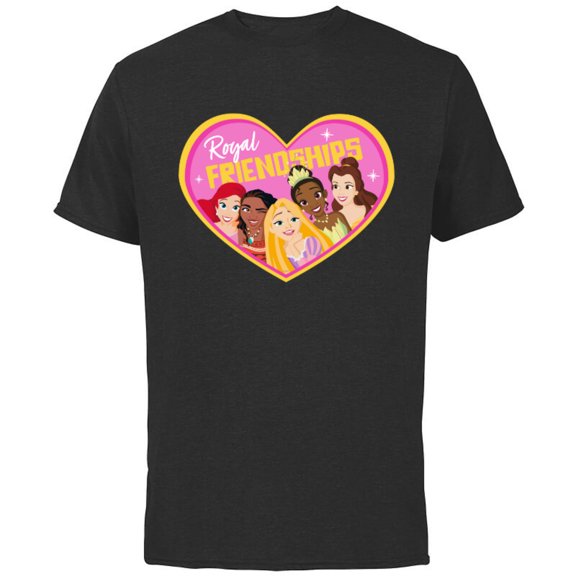 Disney Princess Group Heart Pink - Short Sleeve Cotton T-Shirt for Adults - Customized-Black