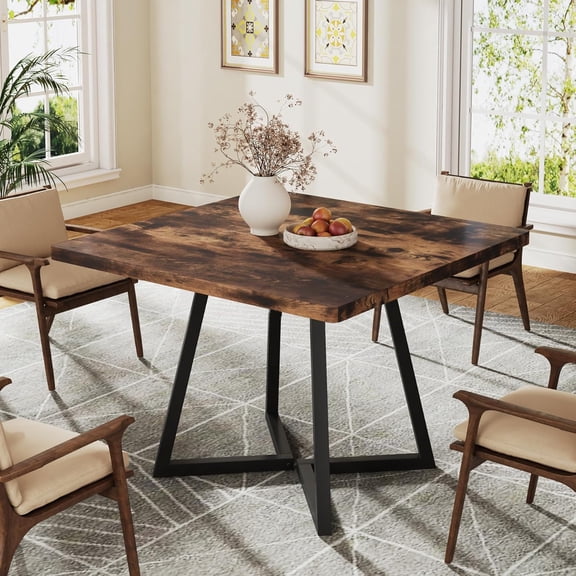 Finmind 31.5" Square Dining Table for 2, Industrial Kitchen Dinner Table with Metal Base for Small Spaces, Apartment, Vintage Brown