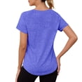 thumbnail image 6 of Moxiu Workout T Shirts for Women Short Sleeve V-Neck Exercise T-Shirt Summer Quick Dry Curvy Hem Yoga Gym Sport Athletic Top Purple,L, 6 of 8