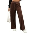 thumbnail image 1 of Pantalones Deportivos de Pierna para Mujer, Cintura Alta, Holgados y con Cordón Ajustable Color Café L, 1 of 9