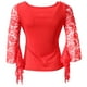 thumbnail image 5 of Salón Fmenco Blusa Baile cuadrado Cuello en V Manga de encaje Tops Mujer Ropa Disfraces rojo Macarena Top de práctica de salón de baile, 5 of 8