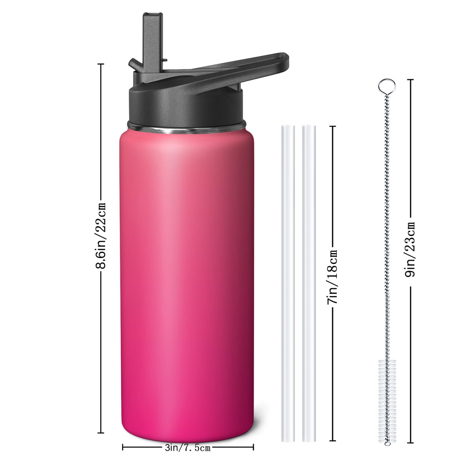 18oz Insulated Water Bottle with Straw & Cleaning Brush, Wide Mouth Stainless Steel Flask, Gradient Print