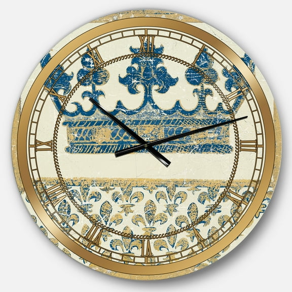 Designart 'Fleur de Lis Gold Crown' Glam wall clock