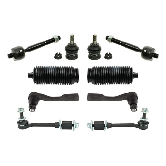 PartsW - 10 Pc Front Upper Ball Joints, Outer & Inner Tie Rod Ends with Rack & Pinion Bellow Boots, Sway Bar Links Suspension Kit