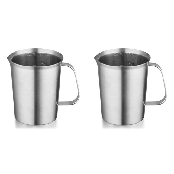 2X Stainless Steel Measuring Cup with Handle and Pour Lip, Metal Pitcher with Oz and ML Marking, 16OZ/500ML, Pitcher