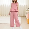 thumbnail image 2 of LNMQLPDBS Girls Summer Sets Puff Sleeve Ruffle Hem Floral Printed Top & Elastic Waist Pants 2pcs Outfits Summer Outdoor Casual Fashionable Suit Toddler Girl Clothes for Tour Vacation and Photo, 2 of 9