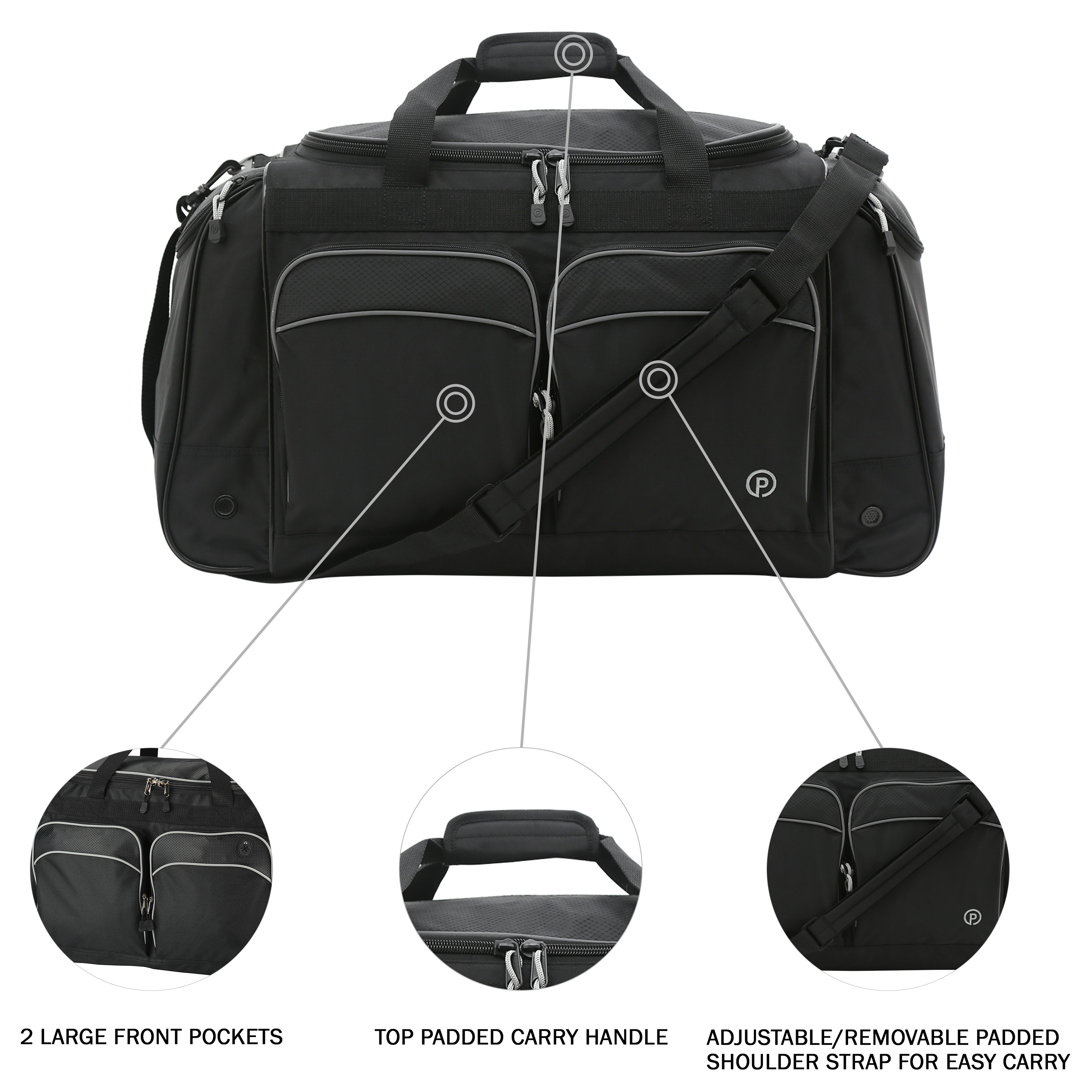Protégé 28" Polyester Sport and Travel Duffel Bag, Black - image 3 of 6
