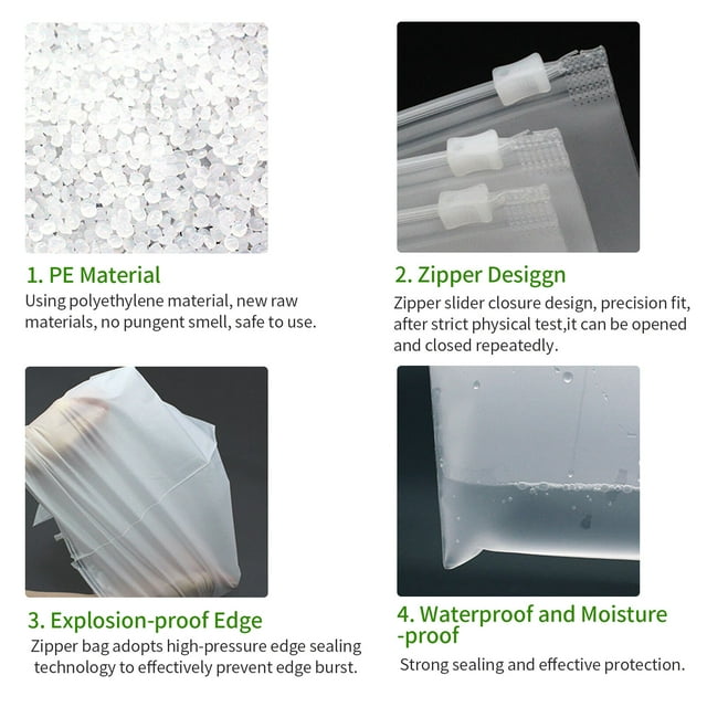 50pcs Clear Plastic Bags, Clear Bags Cellophane Bags with Zipper Double Side Transparent for Better Storage and Carrying