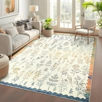 Garvee 8x10 Modern Floral Area Rugs Living Room Rug, Washable Botanical Printed Rug Low Pile Non-Slip Foldable Indoor Rug Carpet for Bedroom Farmhouse Dining Room, Colorful