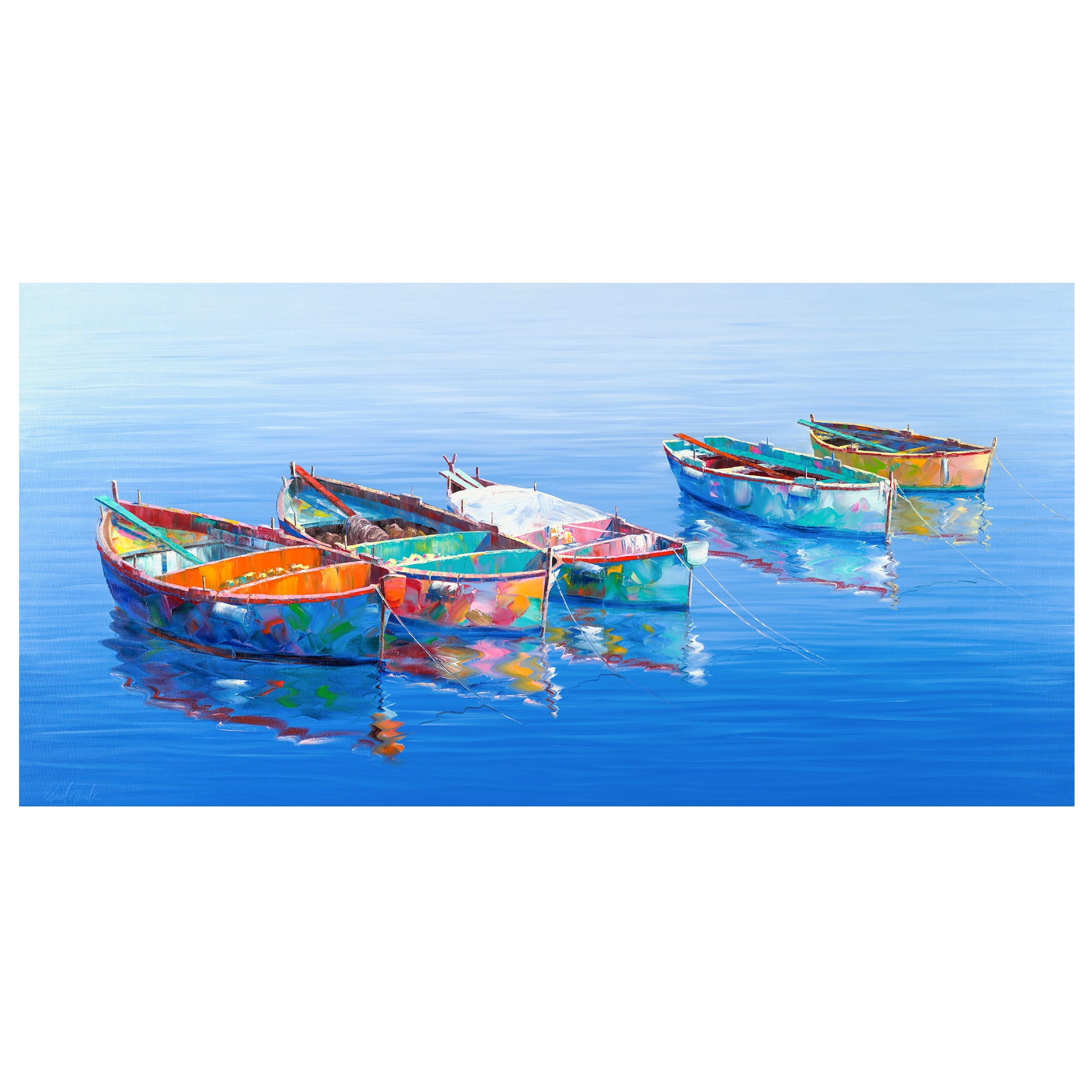 Five Boats Blue by Edward Park Wrapped Canvas Painting Art Print