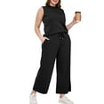 thumbnail image 5 of Mohiass Dressy 2 Piece Sets for Women Travel Casual Mock Neck Track Suits Summer Vacation Matching Sets Sleeveless Wide Leg Crop Pants Lounge Sets Black XS, 5 of 6