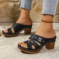 thumbnail image 5 of Ladies Dress Slides Sandals for Women 2025 Fashion Casual Leather Peep Toe Chunky High Heels Summer Shoes, 5 of 7