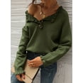 thumbnail image 6 of Women Sweaters Fall Winter Clothes Long Sleeve Button Up Ruffle Crew Neck Casual Knitted Pullover Tops Olive Green XXL, 6 of 8