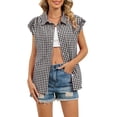 thumbnail image 2 of Njagoc3 Women Plaid Sleeveless Shirt Casual Button Down Collared Top, 2 of 6