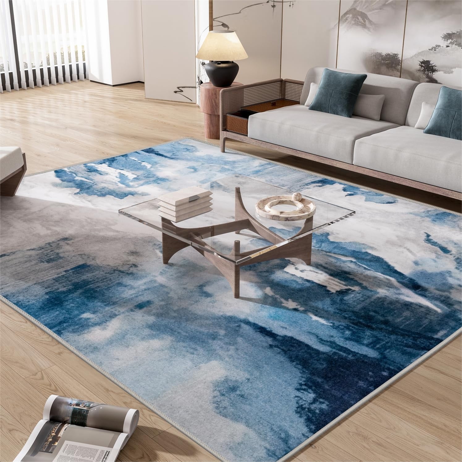 OMERAI Area Rug Living Room Rugs 8'x 10' Soft Abstract Pattern Rug, Stain Resistant Non Slip Low Pile Accent Carpet