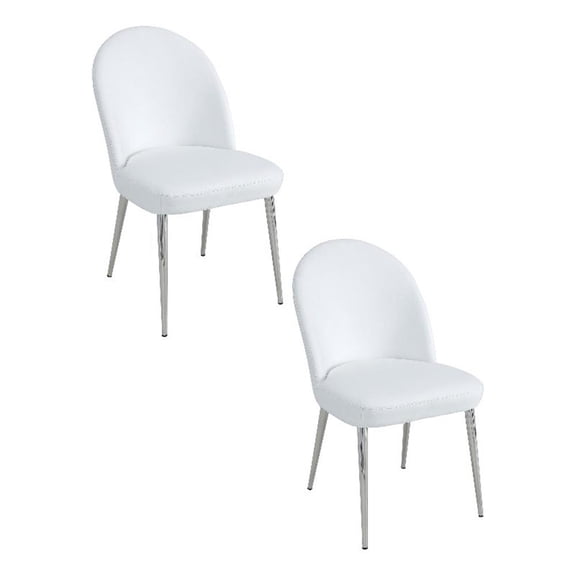 Era 24 Inch Set of 2 Dining Chairs, Curved Back, White Faux Leather, Chrome