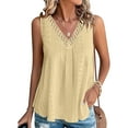 thumbnail image 2 of yoeyez Flowy Tank Tops for Women,Eyelet Summer Sleeveless Tops Ladies Round Neck Basic T-Shirts Casual Loose Fit Tunic 2025 Khaki,XXL, 2 of 7
