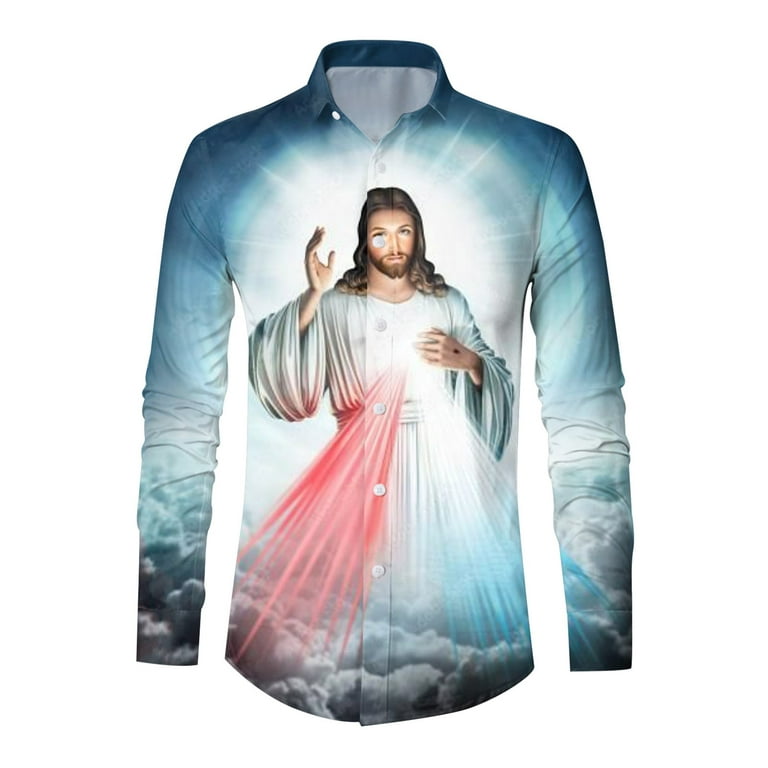 Yuhaotin Easter Mens Shirt Jacket Men's Easter Fashion Digital 3D Printed Long Sleeve Lapel Button Down Shirt Top Mens Shirts Graphic Vintage Thermal
