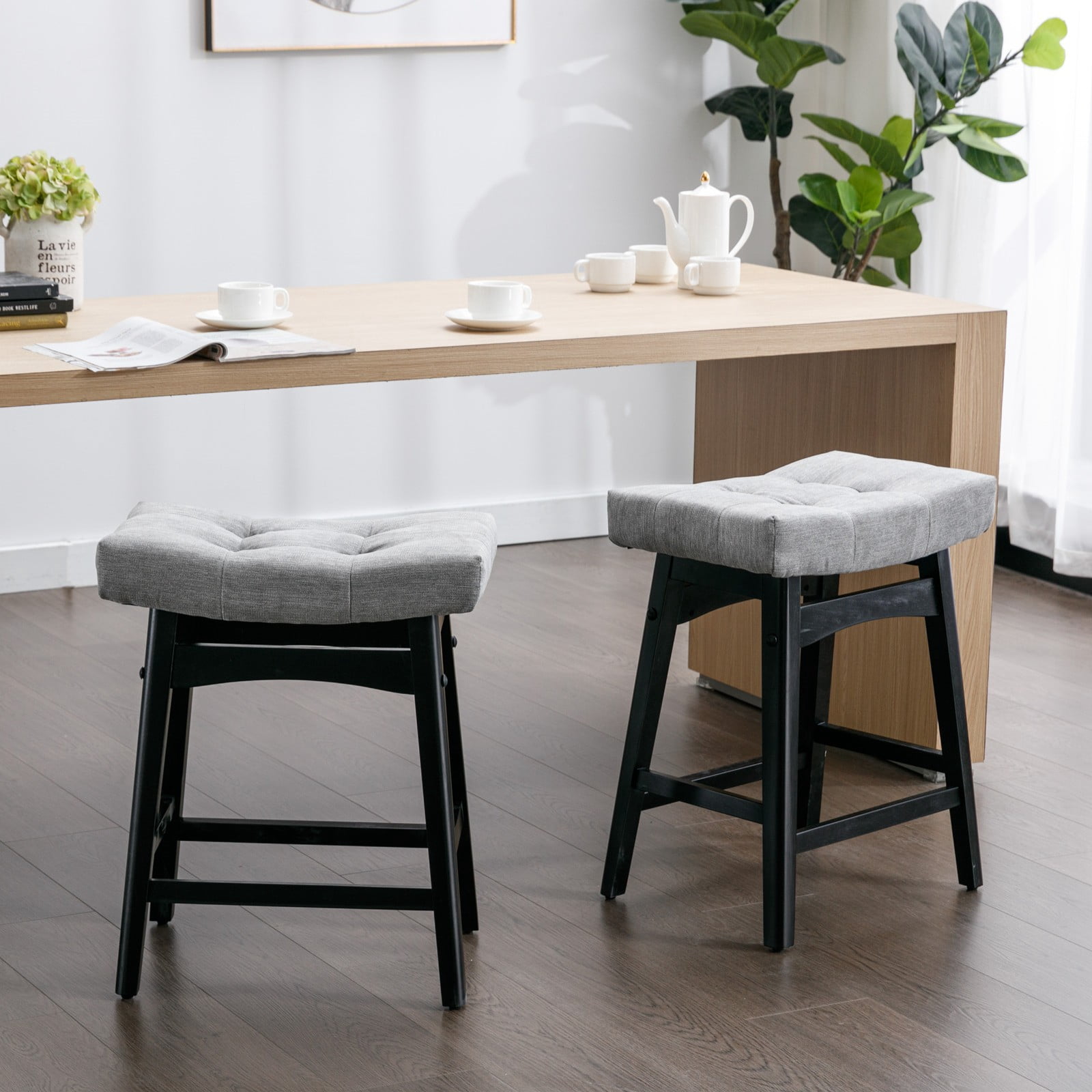 Rhomtree Velvet Backless Counter Height Bar Stools, 25