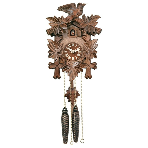 River City One Day Hand-Carved Cuckoo Clock with Five Maple Leaves & One Bird W/ Night Shut off