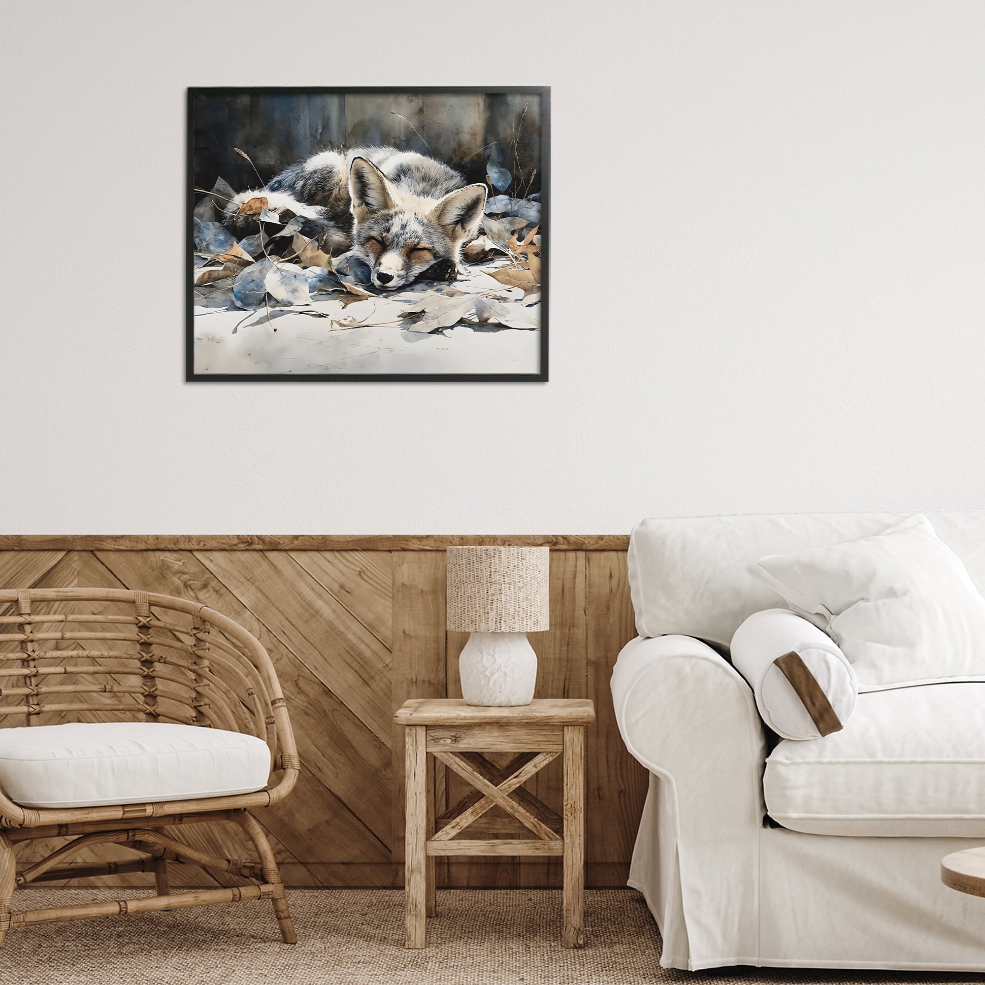 Stupell Industries Blue Fox Resting Among Leaves Black Framed Giclee Art, design by Franklyn Gregory