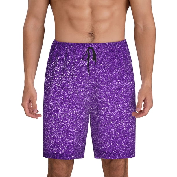 Fotbe Glitter Purple Pantalones Cortos de Pijama para Hombre, Ropa de Dormir, Pantalones de Pijama Cortos para Hombre-4X-Large