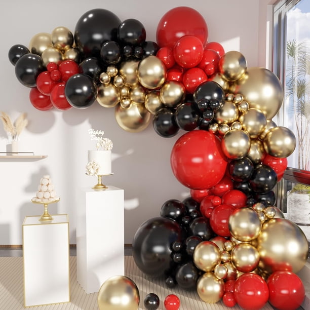 Kit de guirnaldas con forma de arco con forma de globo MEBAY, negro, dorado y rojo, 141 unidades