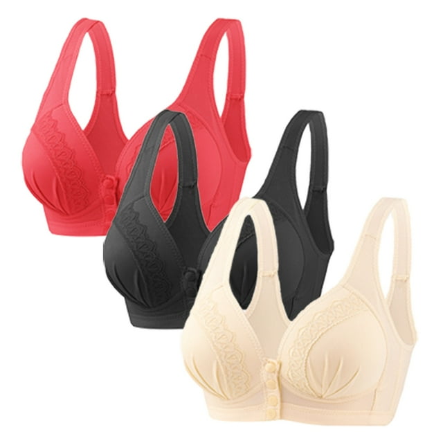 Timegard 3pc Wireless Bras for Women Front Closure Full Support Wide Strap Comfort Breathable Everyday Bra