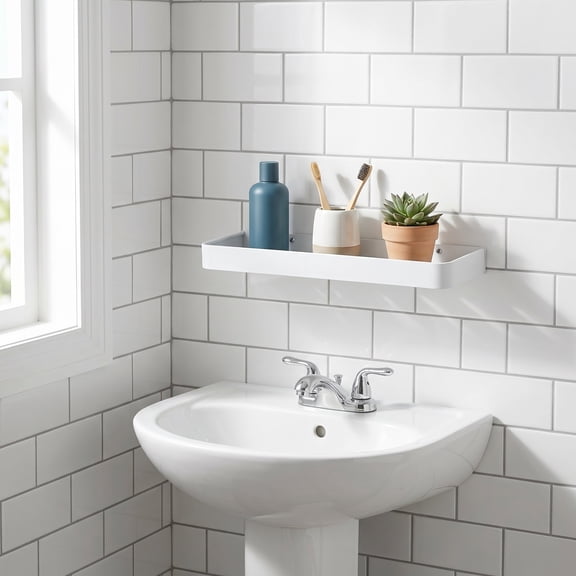 ETEREAUTY White Wall Mounted Bathroom Shelf, Space-Saving Shower Storage Rack for Organizing Essentials