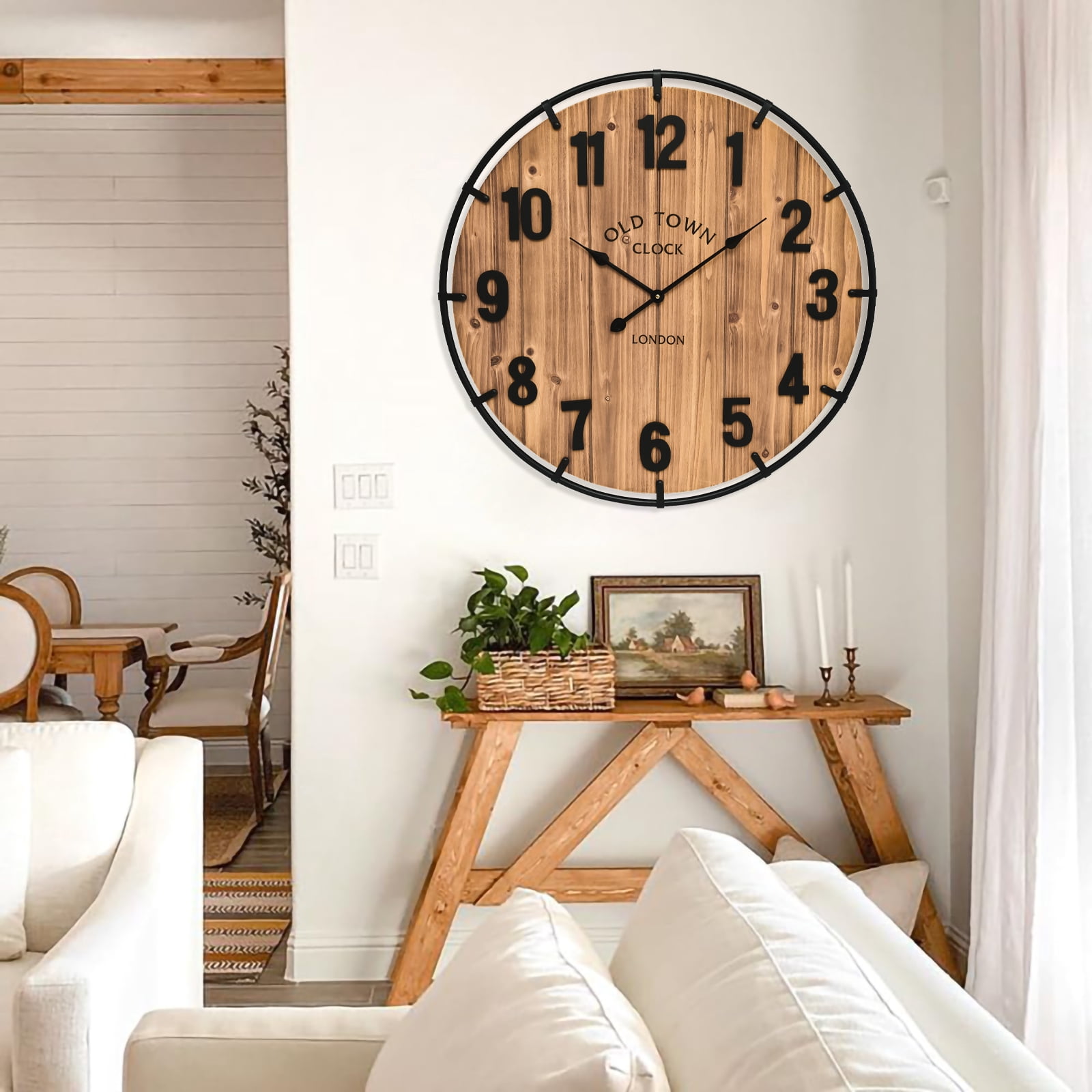EMAX HOME 30.2-inch Silent Farmhouse Wall Clock, Vintage Wood Design with High-Precision Quartz Movement, Perfect for Living Room, Bedroom, or Office