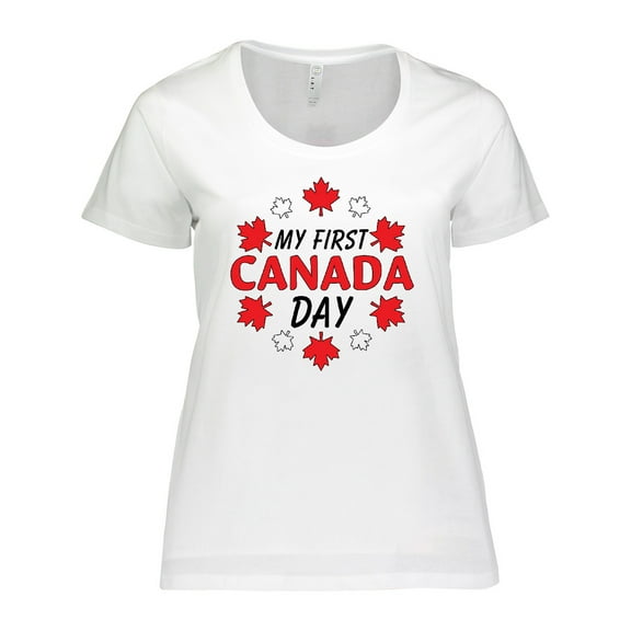 Inktastic My First Canada Day with Red and White Maple Leaves Women's Plus Size T-Shirt