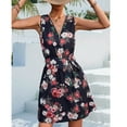 thumbnail image 6 of Eagokdc Women Dress Casual Loose V Neck Floral Printing Wedding Guest Mini Black Dresses Size S-XL, 6 of 7