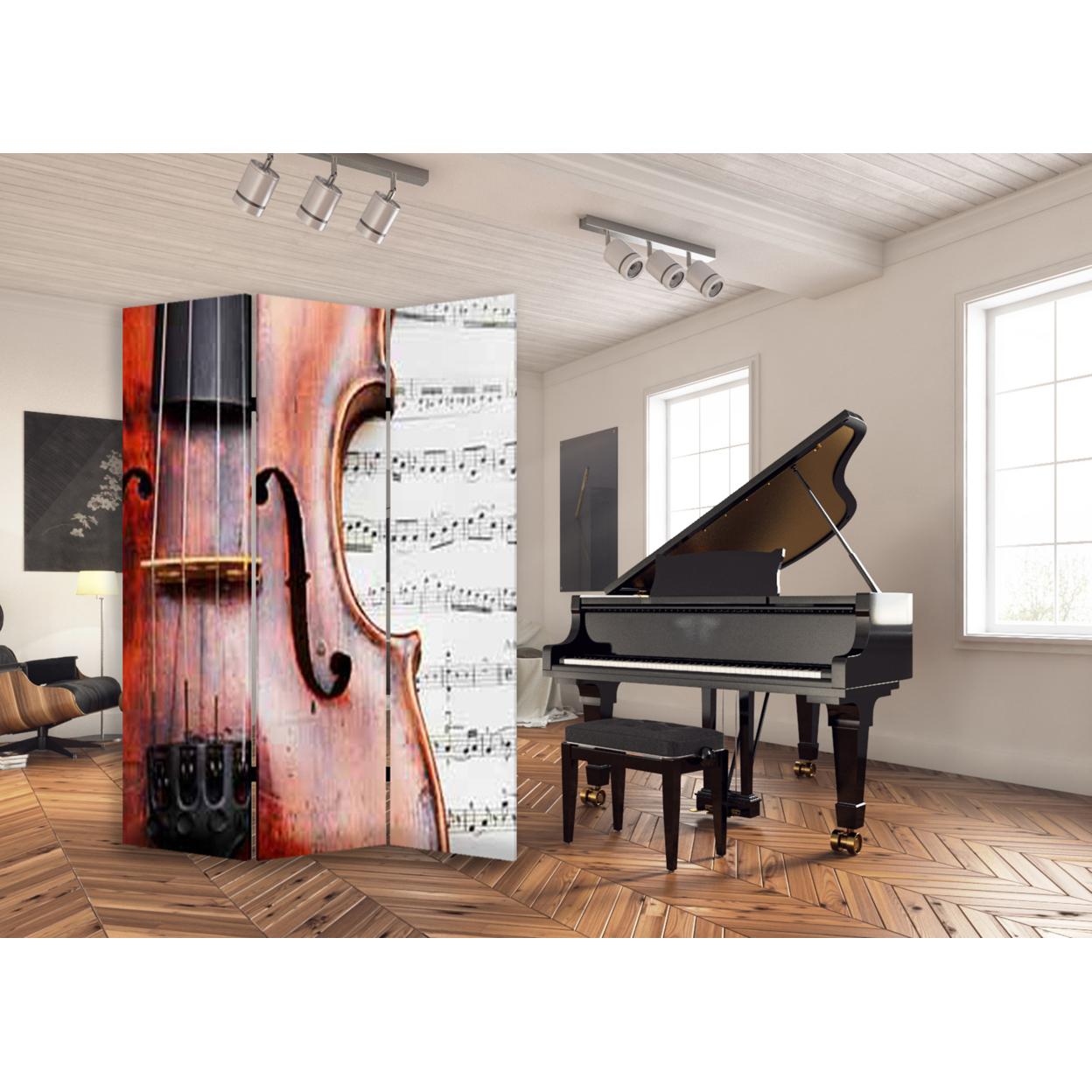 Contemporary Lightweight 3 Panel Music Screen Room Divider With Two Different Finishes