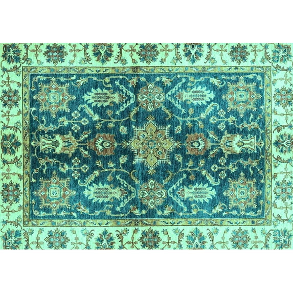 Ahgly Company Indoor Rectangle Oriental Turquoise Blue Traditional Area Rugs, 5' x 7'