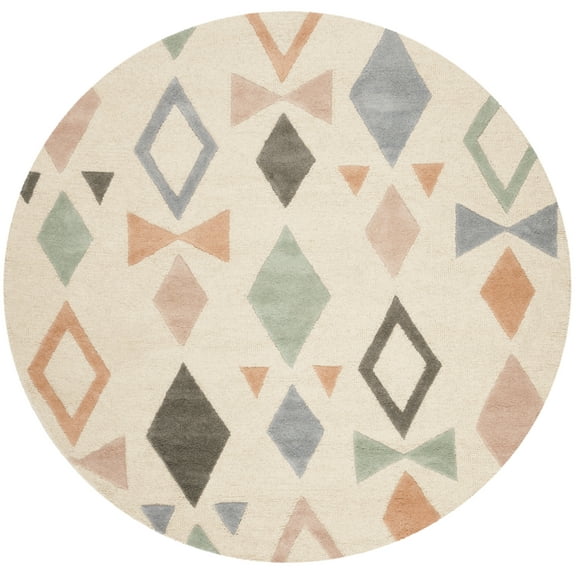 SAFAVIEH Kids Bowties Wool Area Rug, Ivory/Multi, 5' x 5' Round