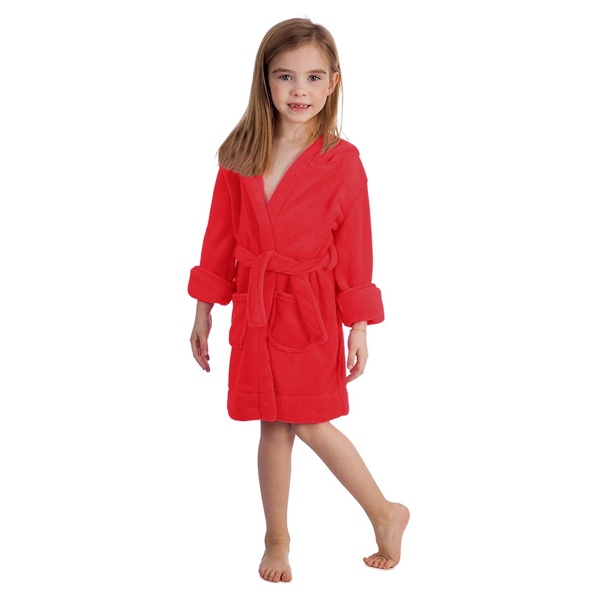 Elowel Pajamas Kids Robe with Hood for Boys and Girls Fleece Robes Red
