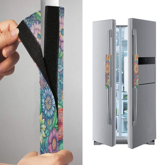 2 Pack Universal Adjustable Appliance Handle Covers for Fridge Oven Dishwasher Kitchen Decor Vibrant and Colorful Flower