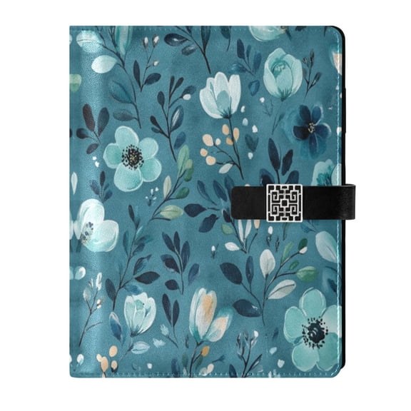 Leather Planner Leather Notebook Notebook Journal Binder Design Pen Pocket Design Convenient for Storage Cartoon Teal Flowers Seamless
