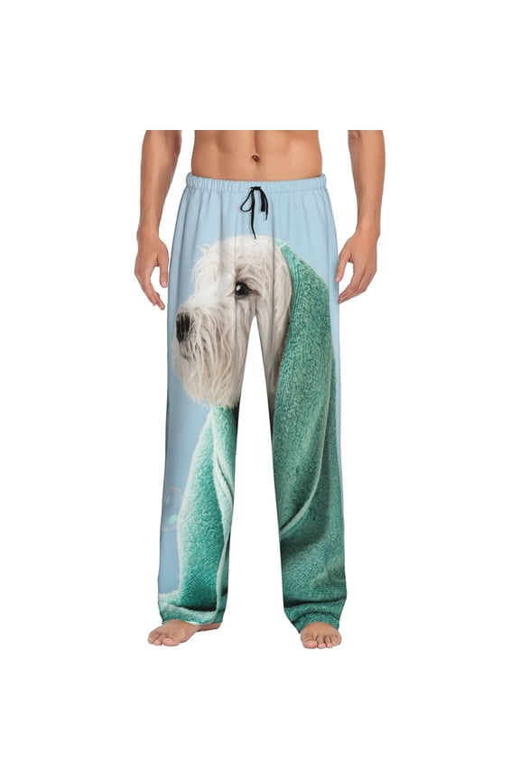 Dog Wrapped in Towel Pajama Pants Men, PJ Bottoms, Sleep & Lounge Pants-XX-Large