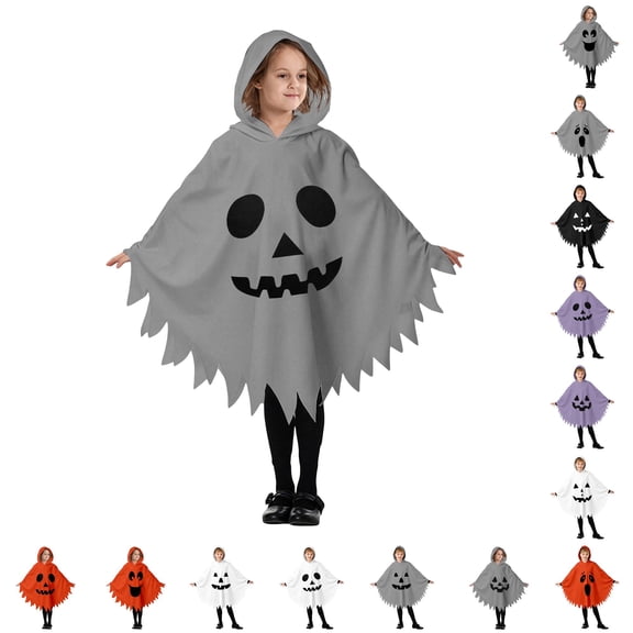LIIPEE Kids Halloween Costumes Boys Girls Unisex Hooded Ghostface Graphic Capes Dress Up Clothes,10-12 Years