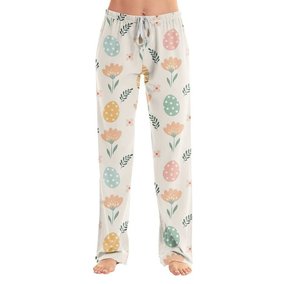 FrzhBrz Easter Pajama Pants Women Soft Wide Leg Loose Pj Bottoms Cute Bunny Stretch Pj Pants Drawstring Easter Sleepwear Bottoms Lounge