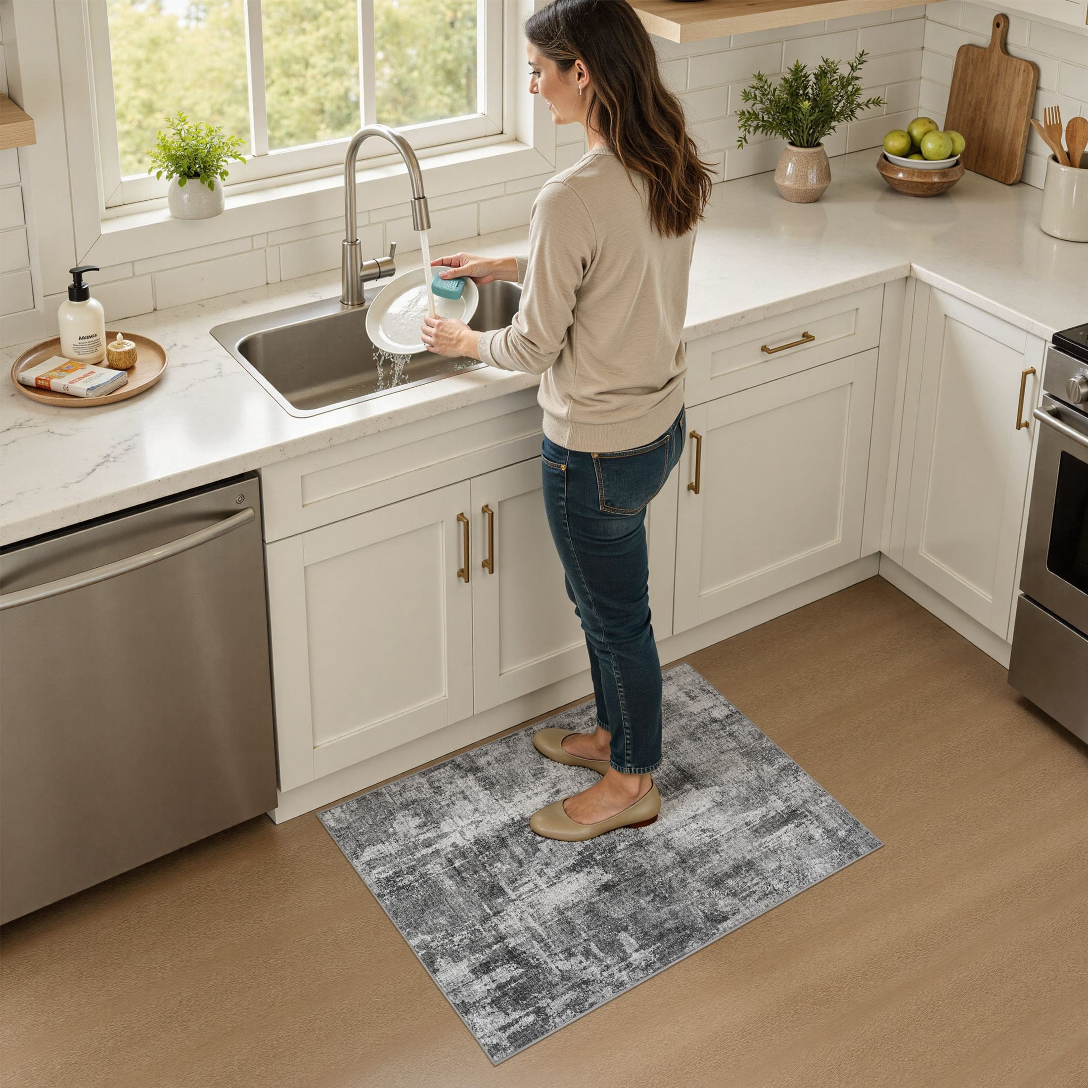MICGEEK 2'x3' Abstract Area Rugs, Stain Resistant Washable Throw Rugs for Entrance Entryway, Modern Small Area Rug Front Door Mat Entrance Doormat with Non-Slip Backing, Dark Gray